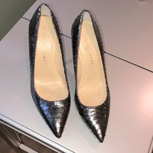 Ivanka Trump pewter snake embossed heels